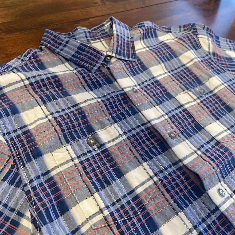 Mens Tommy Bahama‎ Hawaiian Plaid Original Fit Silk Shirt Medium Blue White